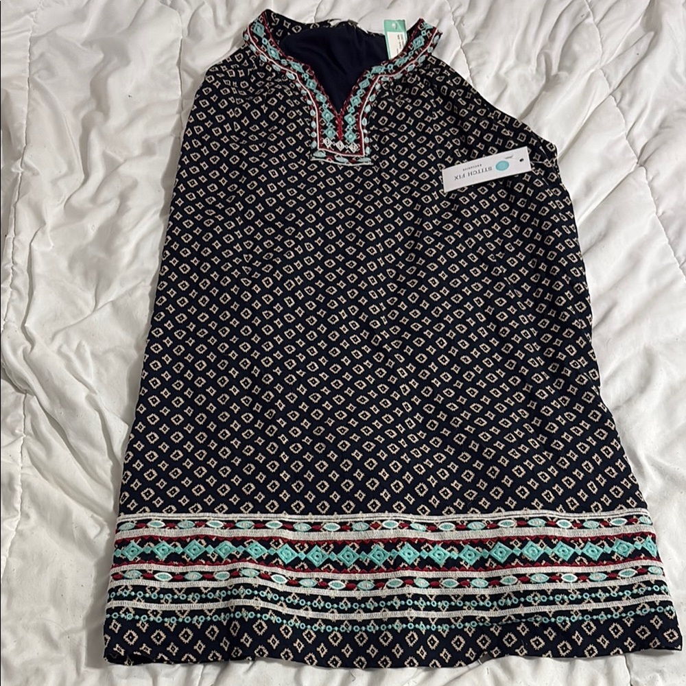 THML Navy and Beige Patterned Dress